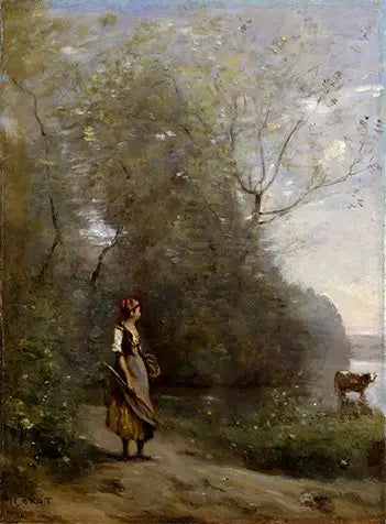 Mädchen in einem Wald - Jean-Baptiste Camille Corot