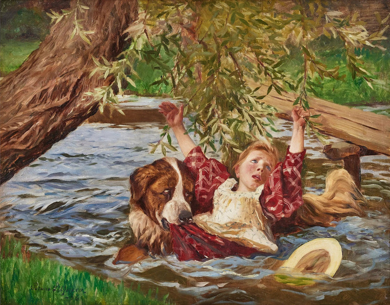Mädchen und Bernhardiner - Bruno Liljefors