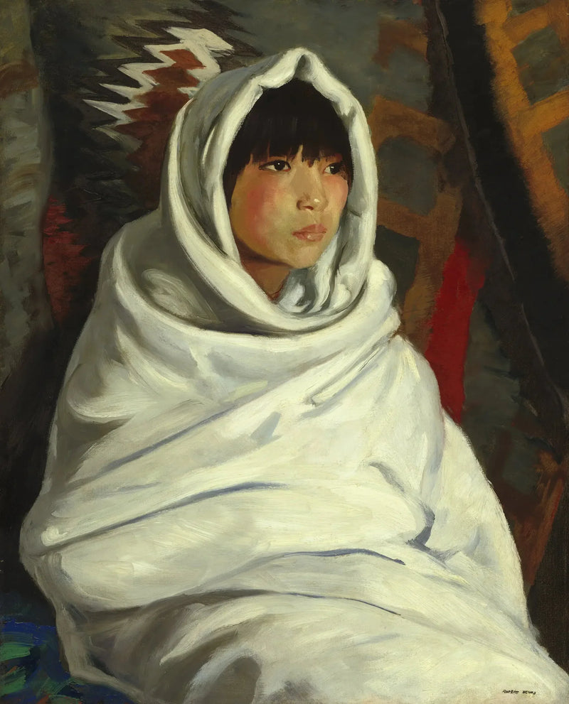 Indisches Mädchen in einer weißen Decke - Robert Henri
