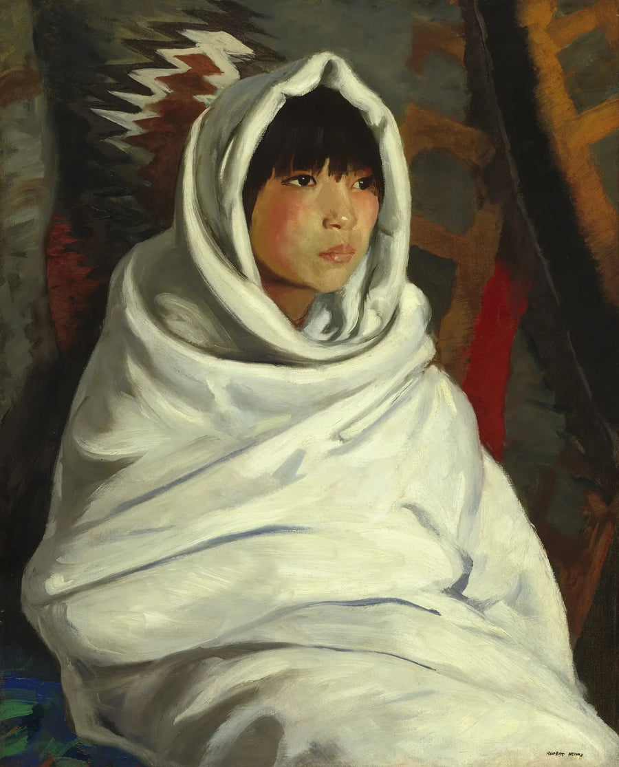Indisches Mädchen in einer weißen Decke - Robert Henri