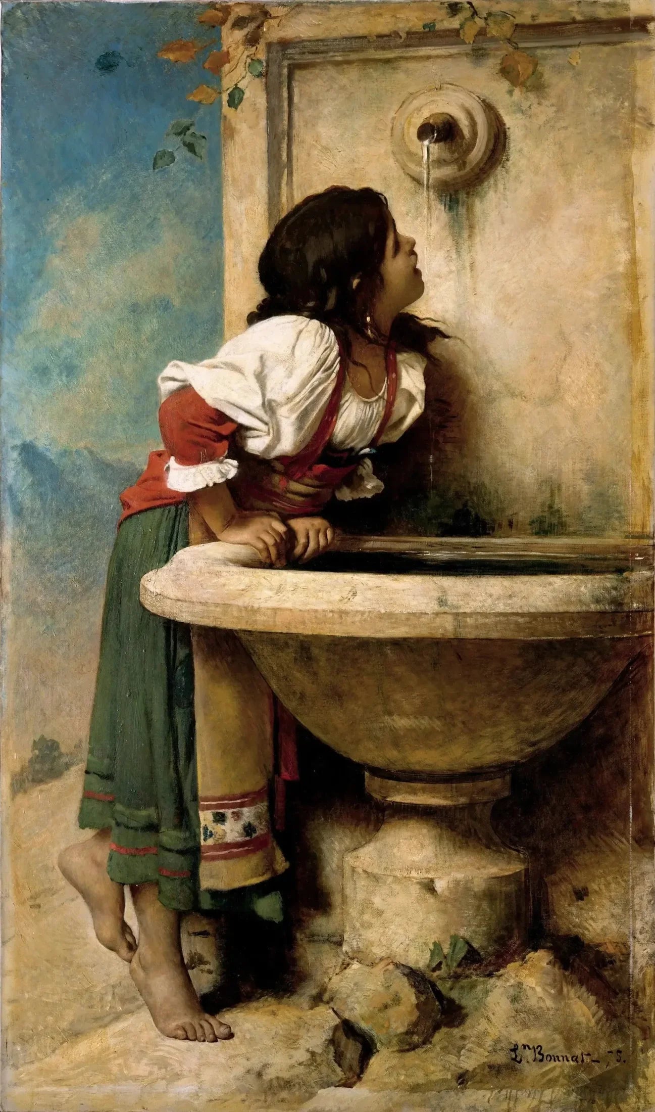 Fille romaine à la fontaine - Léon Bonnat image 1 copie de tableau peinte à la main