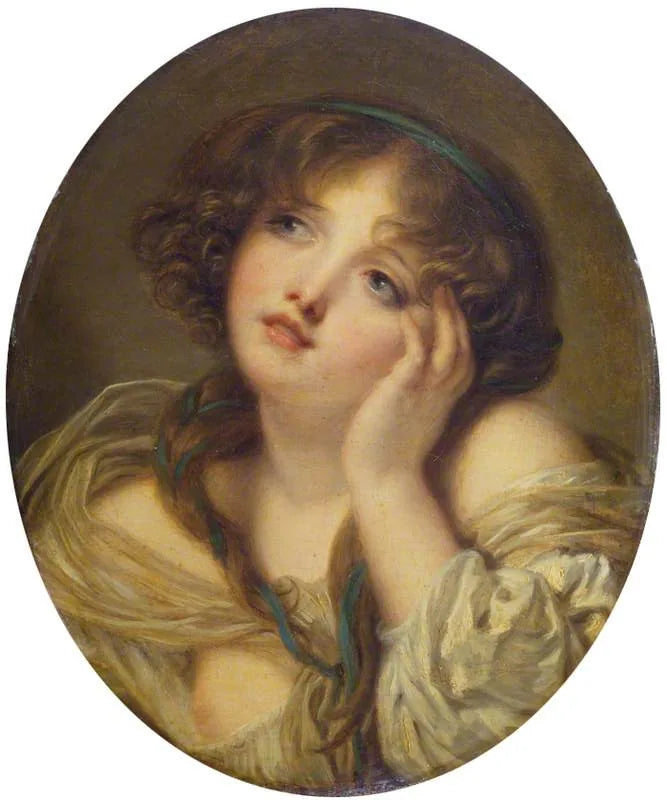 Mädchen, das sich auf ihre Hand stützt - Jean-Baptiste Greuze