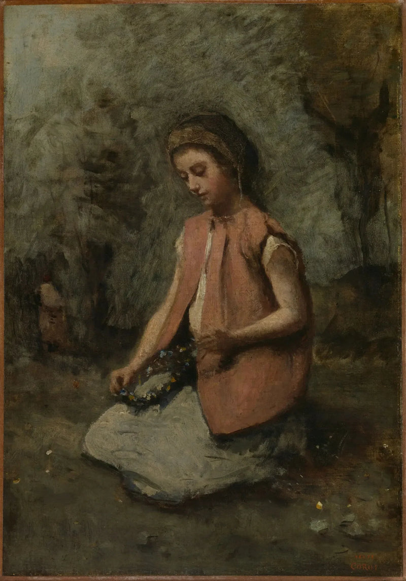 Mädchen webt eine Girlande - Jean-Baptiste Camille Corot