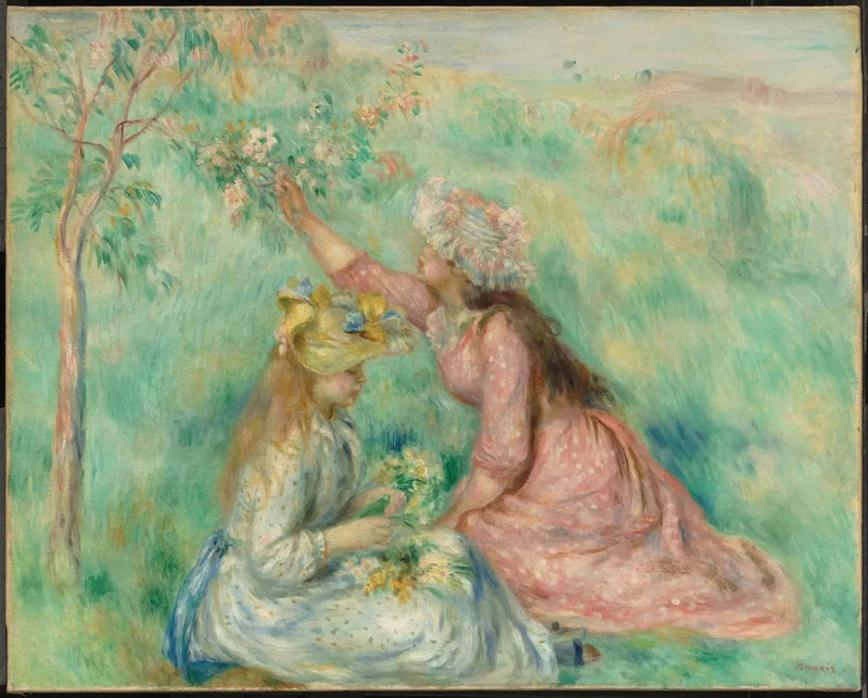 Mädchen, die Blumen auf einer Wiese pflücken - Pierre-Auguste Renoir