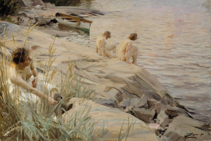Mädchen beim Baden im Freien; Mädchen beim Baden im Freien; Außenbereich - Anders Zorn