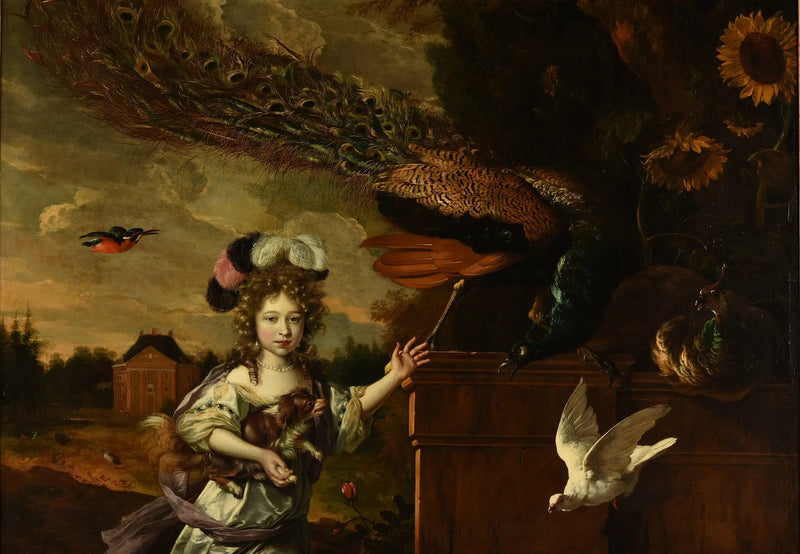 Mädchen mit Pfauen - Melchior de Hondecoeter