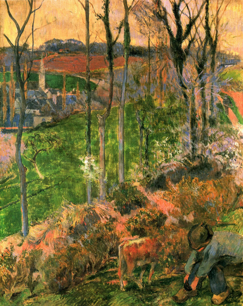 Ende des Winters in Pont-Aven, Breton und Kalb; oder Kleiner Breton, der seinen Huf arrangiert - Paul Gauguin