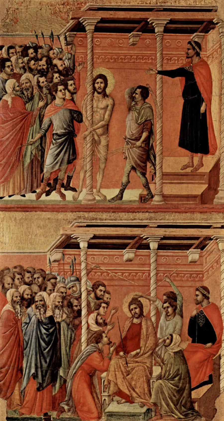 Flagellation (oben) ; Christus mit Dornenkrone (unten) - Duccio di Buoninsegna