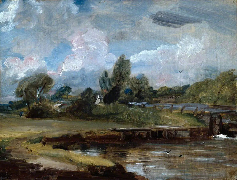 Flatford Lock, ein Weg am Flussufer - John Constable