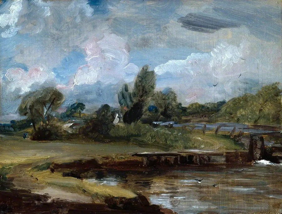 Flatford Lock, ein Weg am Flussufer - John Constable