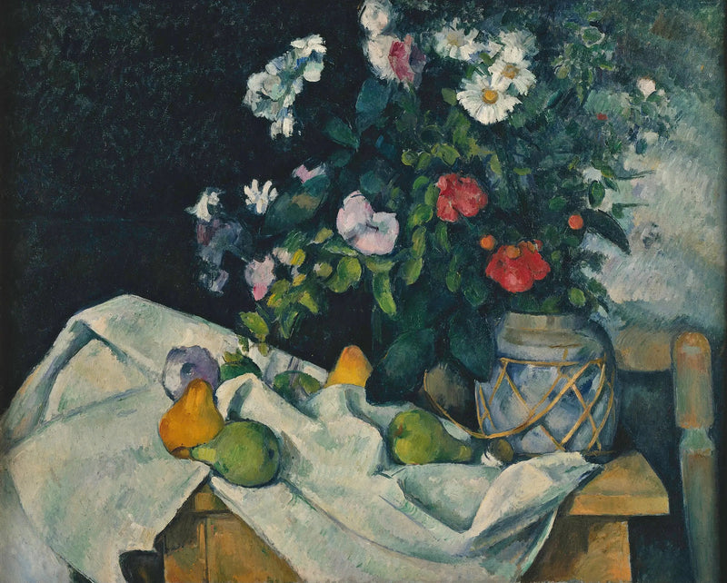 Blumen in einem Ingwergefäß und Früchte - Paul Cézanne