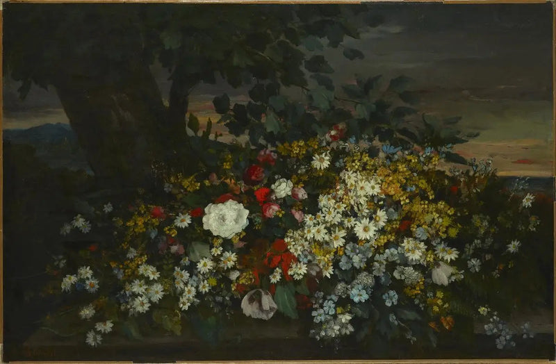 Blumen auf einer Bank - Gustave Courbet