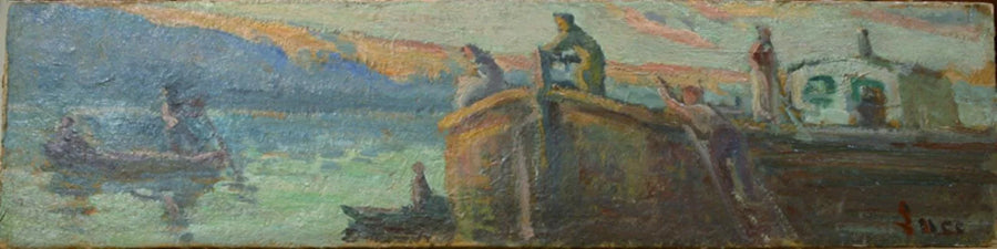 Flodlandschaft mit Kinderwagen und Baby - Maximilien Luce