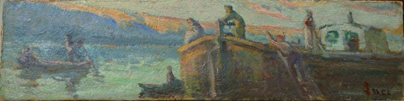 Flodlandschaft mit Kinderwagen und Baby - Maximilien Luce