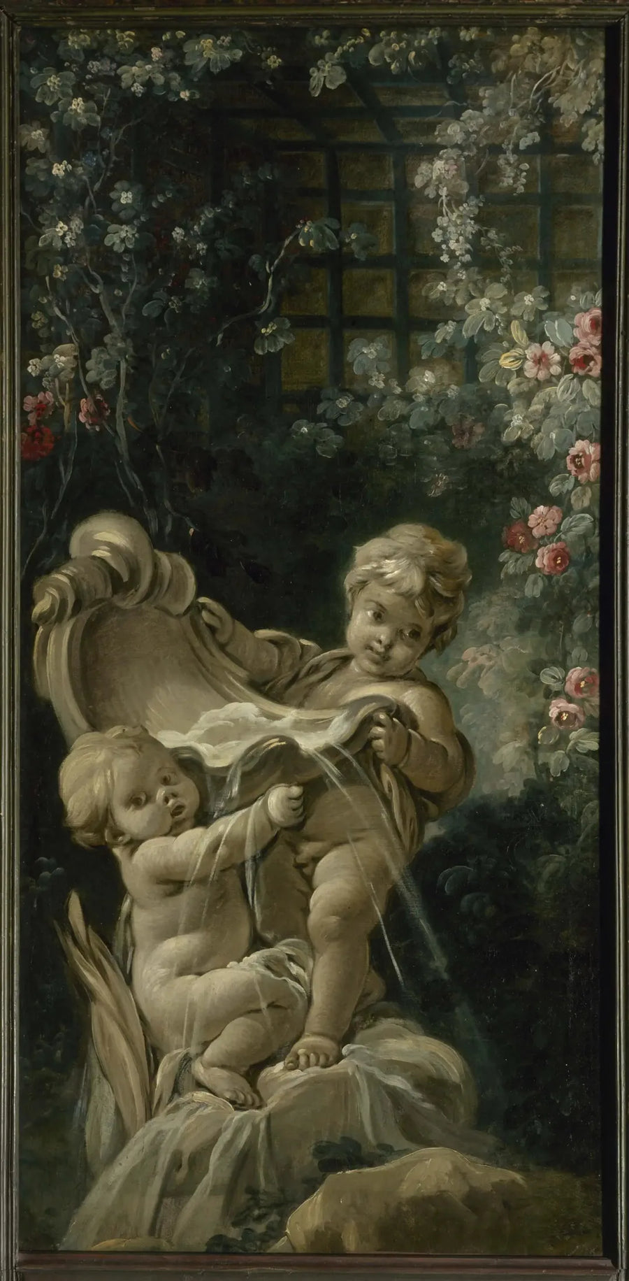Fontaine avec deux amours dont l'un est kniend - François Boucher