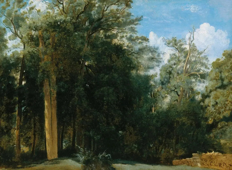 Fontainebleau. Waldrand mit einer kleinen Mauer - Jean-Baptiste Camille Corot