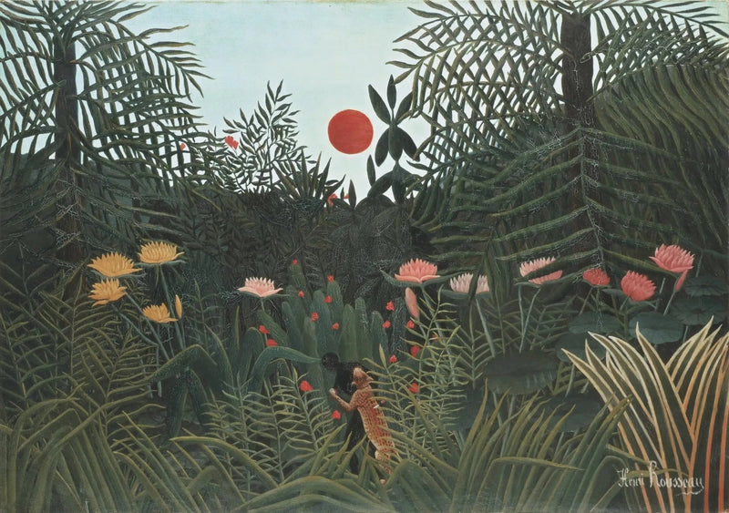 Dschungel im Sonnenuntergang - Henri Rousseau