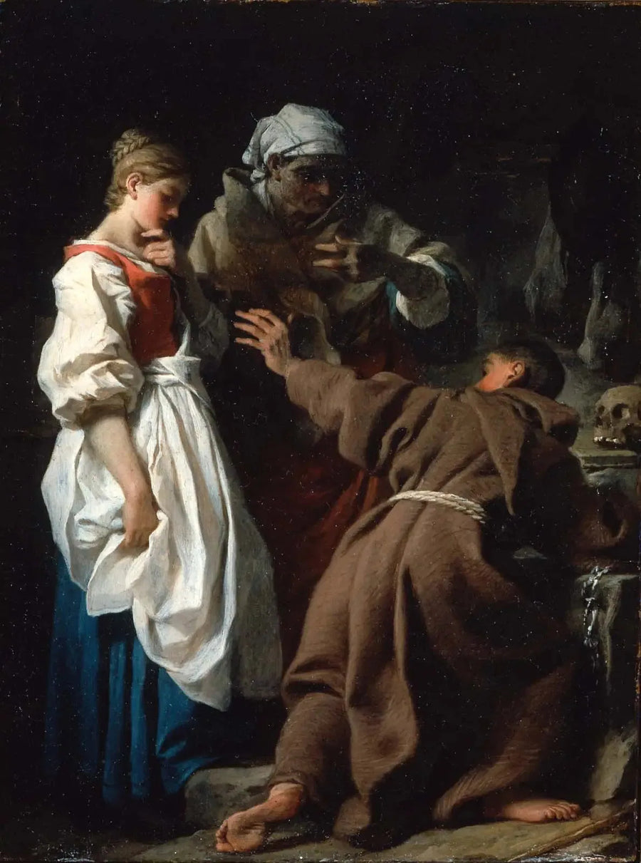 Bruder Luce, der Einsiedler, mit der Witwe und ihrer Tochter - Pierre Subleyras