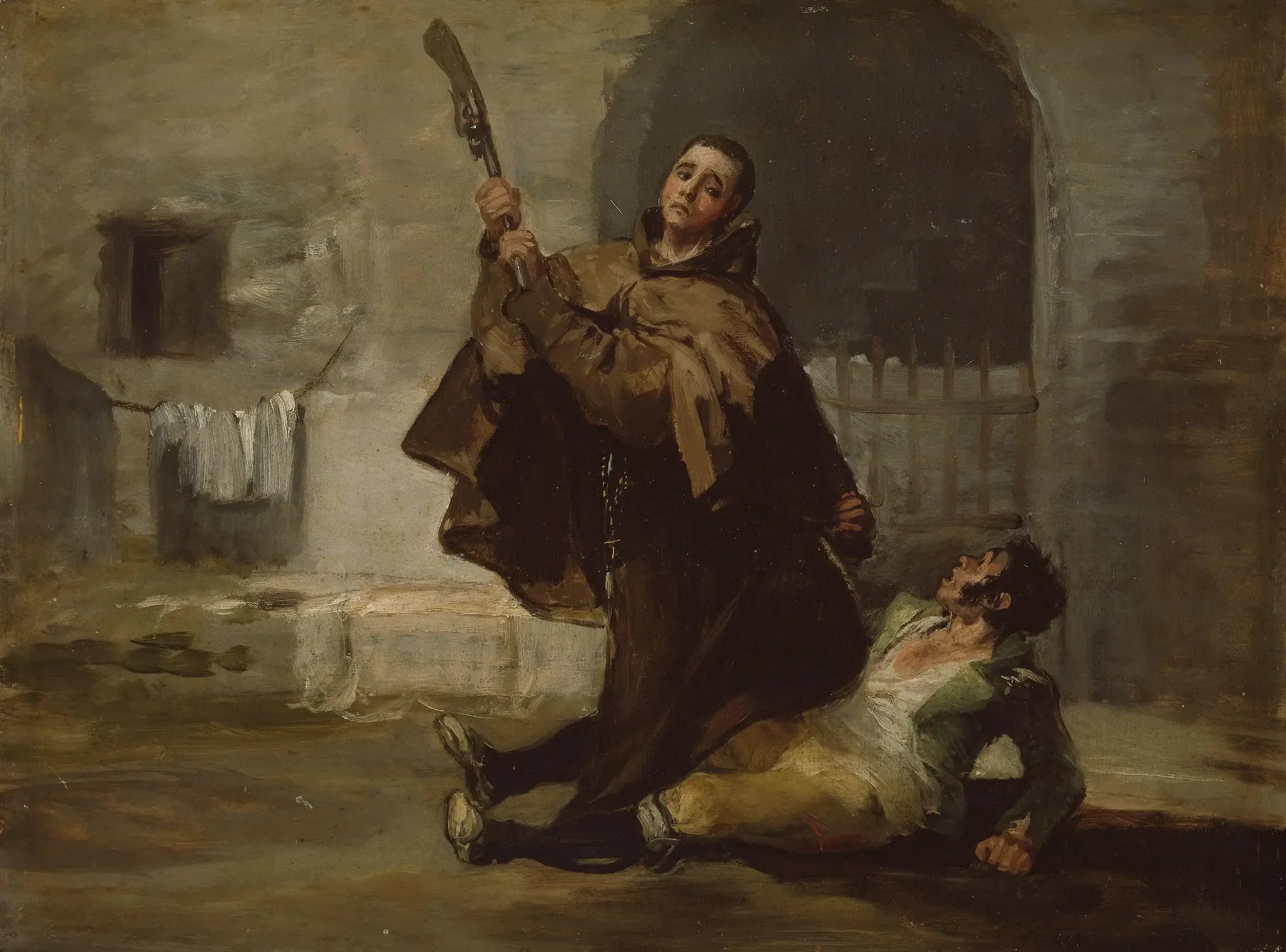 Frère Pedro frappe El Maragato avec la crosse du fusil - Francisco de Goya image 1 reproduction d’œuvre d’art à l’huile