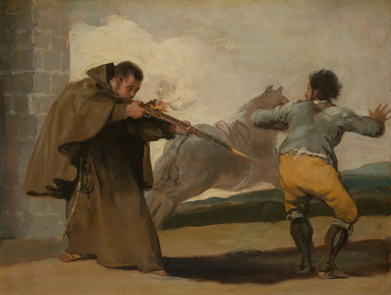 Bruder Pedro schießt auf El Maragato, während sein Pferd davonläuft - Francisco de Goya