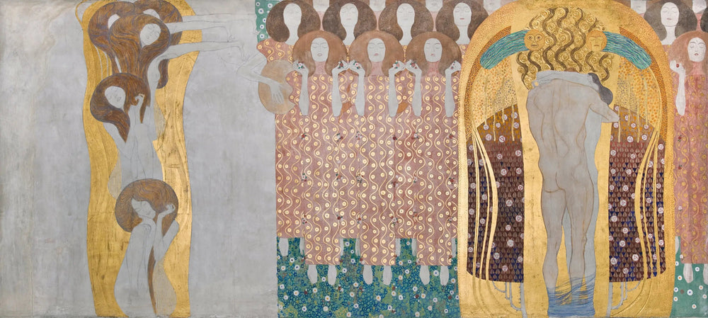Frise Beethoven (planche 8, mur de droite) : Le désir de bonheur est apaisé par la poésie - Gustav Klimt image 1 tableau peint à l’huile sur toile