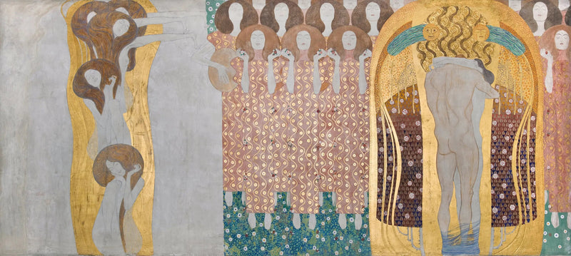 Beethoven-Fries (Tafel 8, rechte Wand): Das Verlangen nach Glück wird durch die Poesie beruhigt - Gustav Klimt
