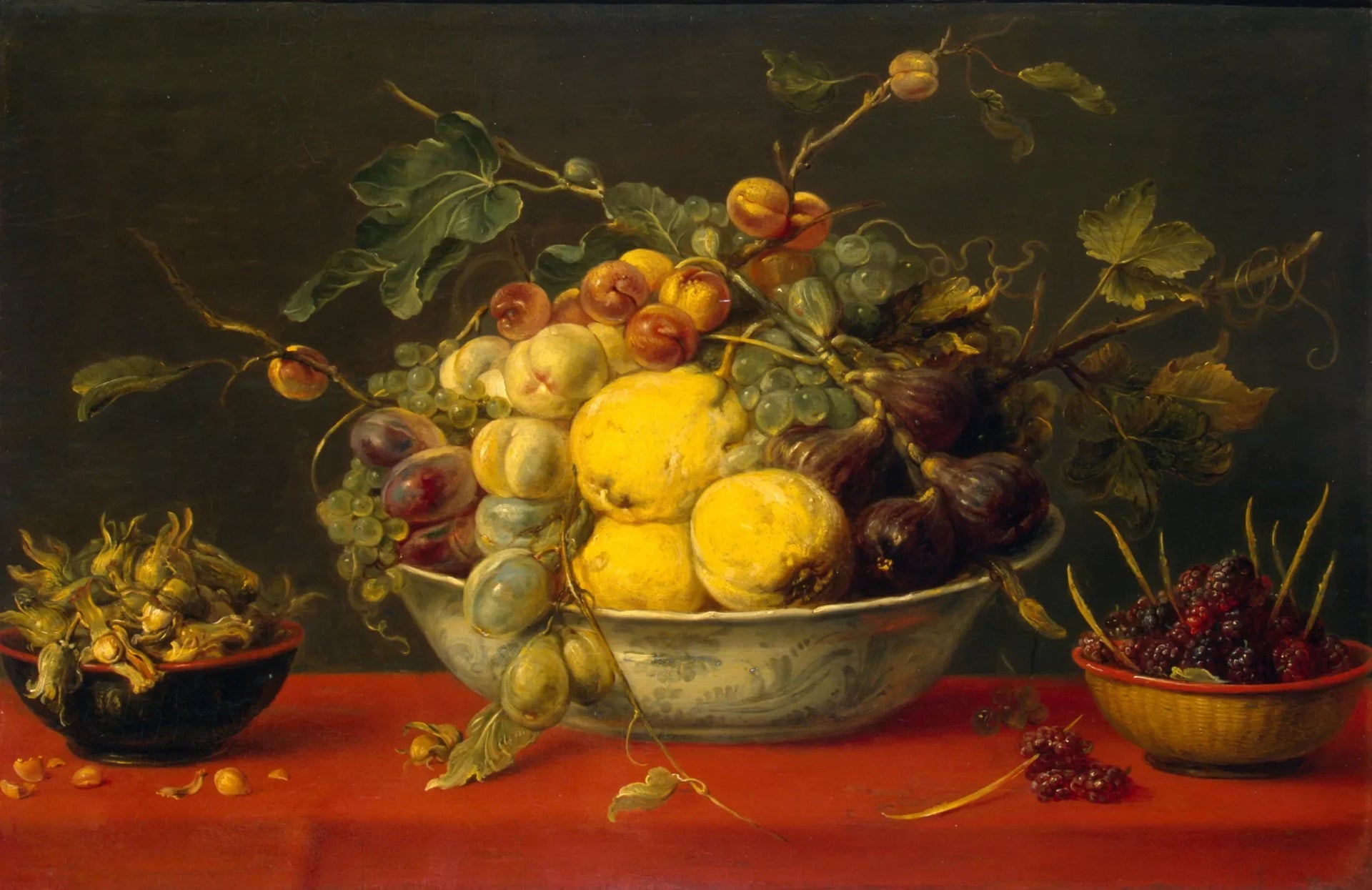 Fruits dans un bol sur une nappe rouge - Frans Snyders image 1 tableau peint à l’huile sur toile