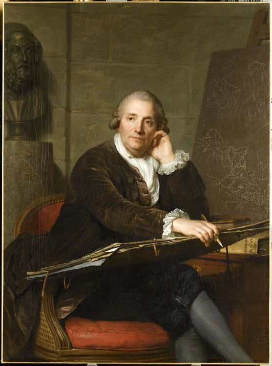 Gabriel-François Doyen (1726-1806), peintre; Près de lui, une ébauche de 