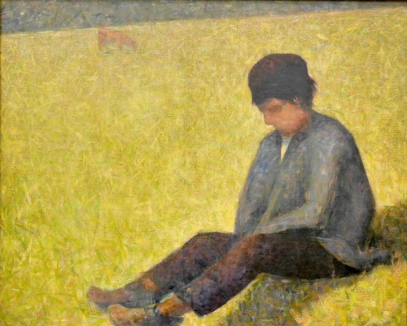 Junge, der auf einer Wiese sitzt - Georges Seurat