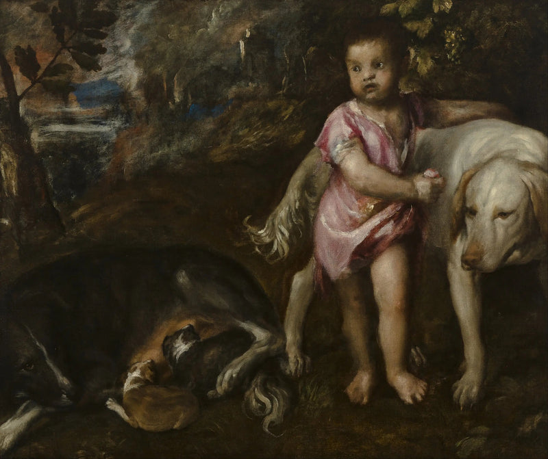 Junge mit Hunden in einer Landschaft - Titian