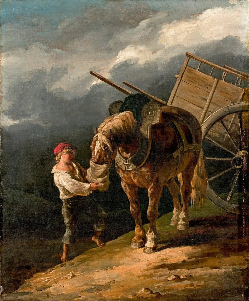 Junge, der einem abgegespannten Pferd Hafer gibt - Théodore Géricault