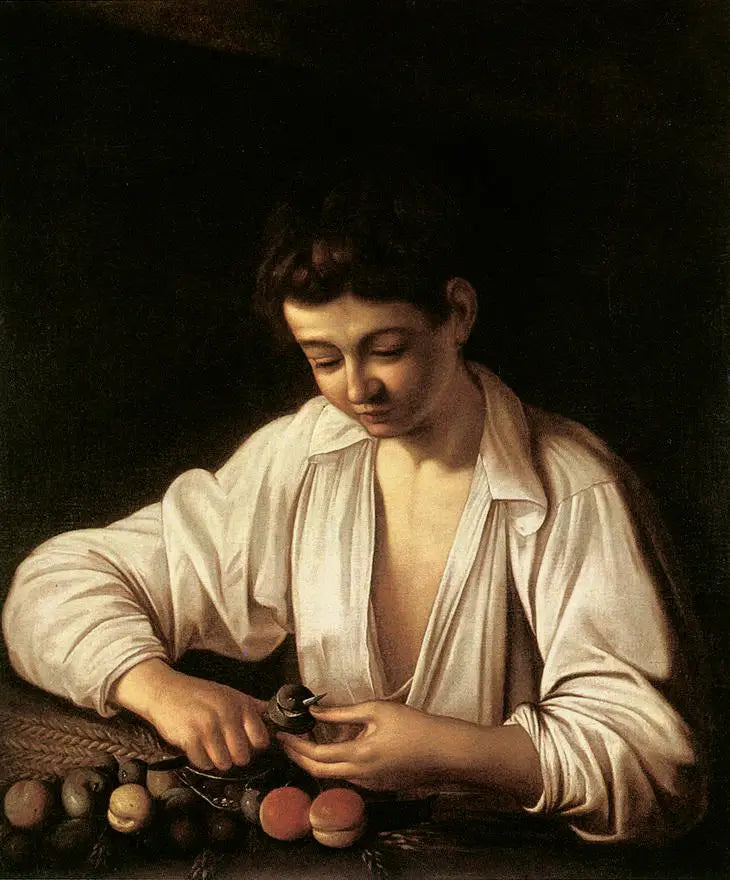 Junge, der Birnen schält - Caravaggio