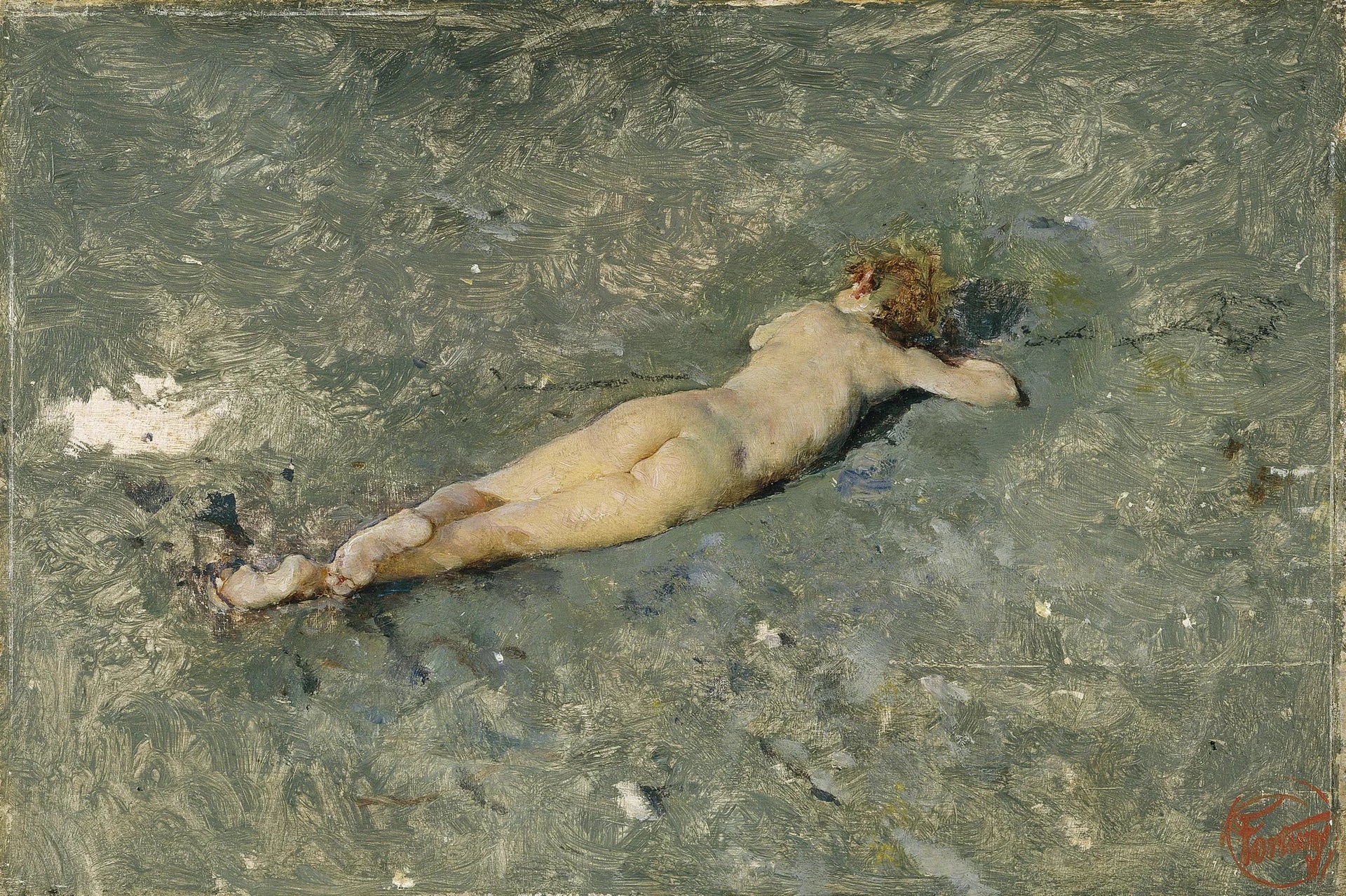 Garçon nu sur la plage de Portici - Mariano Fortuny Marsal image 1 reproduction de peinture à l’huile