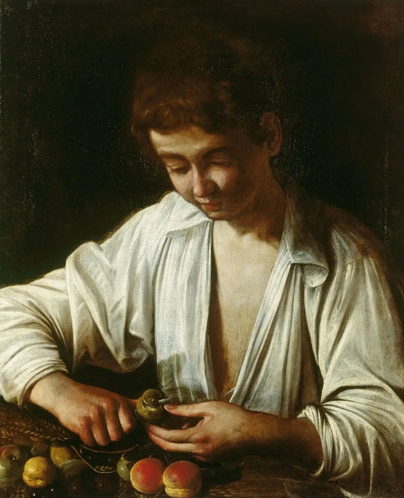 Junge, der eine Frucht schält - Caravaggio
