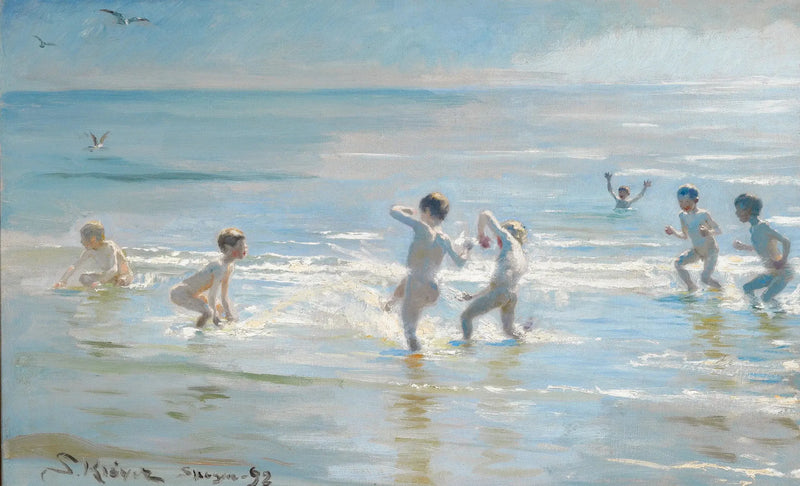 Jungen, die an einem Sommerabend am Strand von Skagen baden - Peder Severin Krøyer