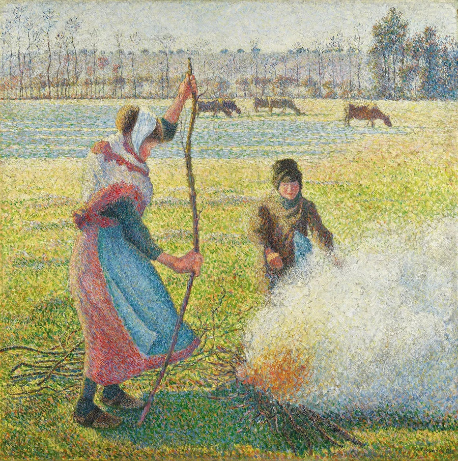 Weiße Gelee, junge Bäuerin beim Feuer machen - Camille Pissarro