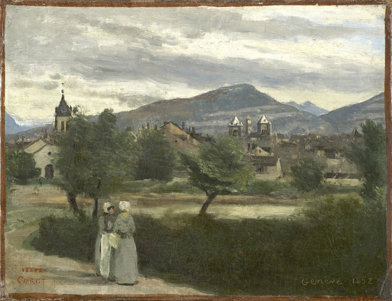 Genève. Aussicht von der Landschaft, mit dem Petit Salève am Horizont - Jean-Baptiste Camille Corot