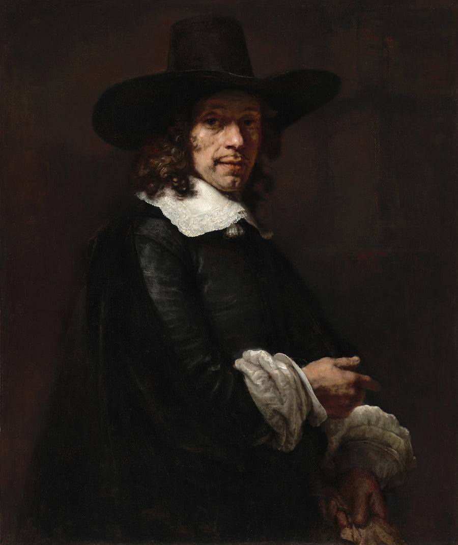 Porträt eines Mannes mit einem Zylinder und Handschuhen - Rembrandt
