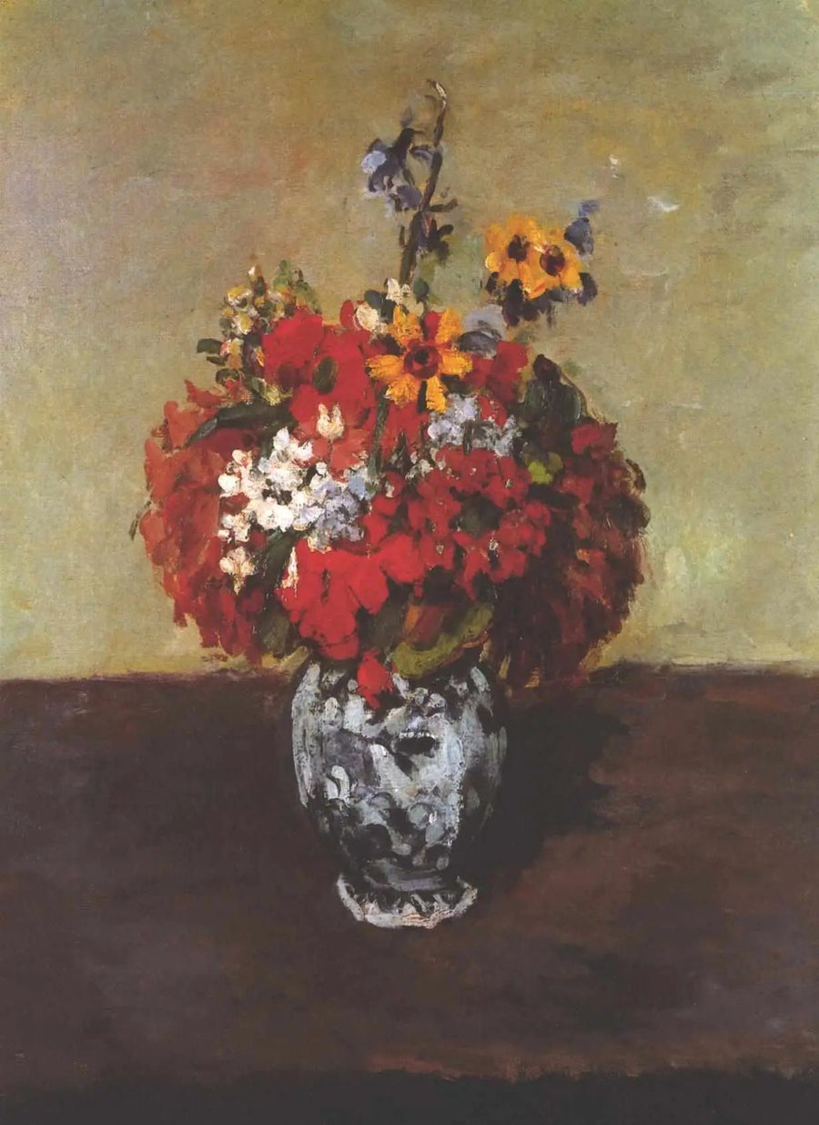 Geranien und Rittersporn in einer kleinen Delfter Vase - Paul Cézanne