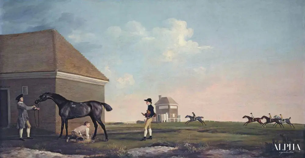 Gimcrack sur Newmarket Heath avec un entraîneur, un jockey et un garçon - George Stubbs - Reproductions de tableaux et peintures haut de gamme