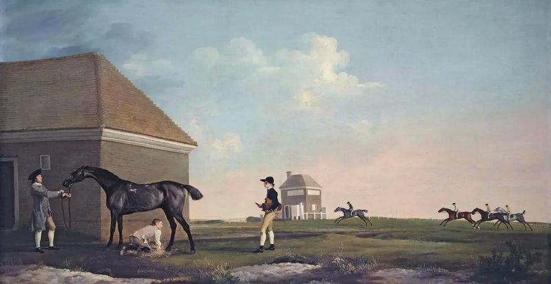 Gimcrack auf Newmarket Heath, avec un entraîneur, un palefrenier et un jockey - George Stubbs