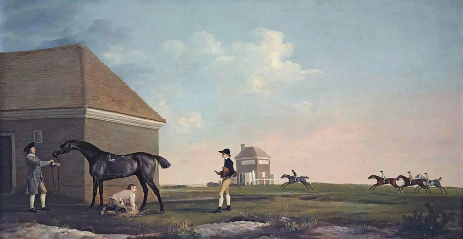 Gimcrack auf Newmarket Heath, avec un entraîneur, un palefrenier et un jockey - George Stubbs