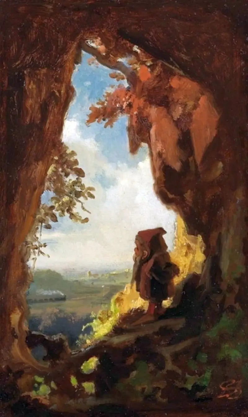 Gnom, der einen Zug betrachtet - Carl Spitzweg
