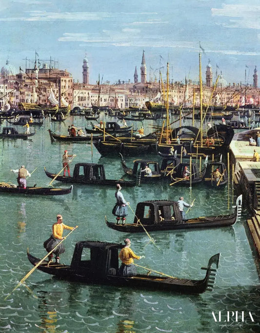 Gondoliers près de l'entrée du Grand Canal et de l'église de Santa Maria della Salute, Venise - Giovanni Antonio Canal - Reproductions de tableaux et peintures haut de gamme