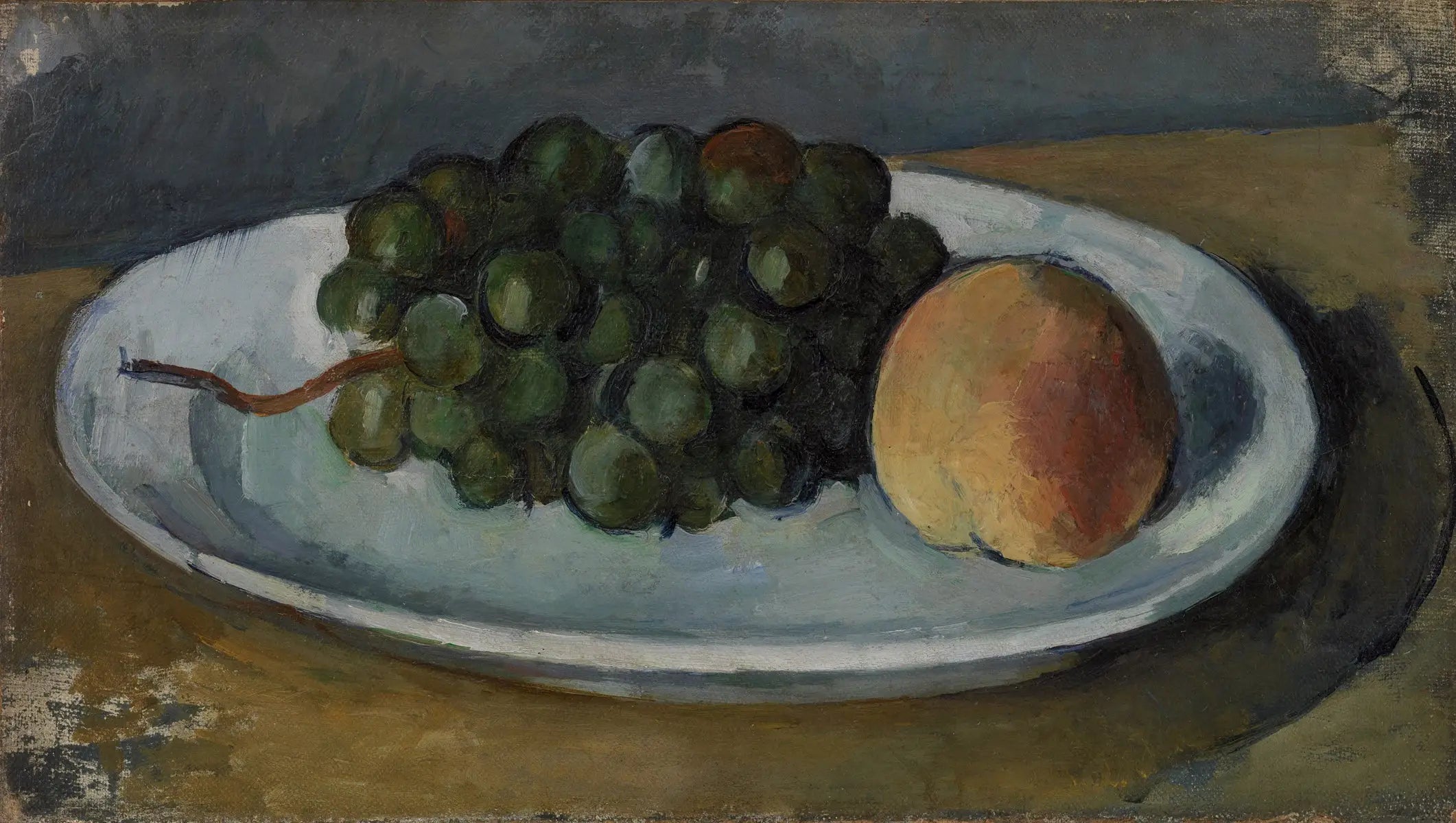 Reproduction du tableau « Grappe de raisin et pêche sur une assiette - Paul Cézanne » par Alpha Reproduction en peinture à l’huile