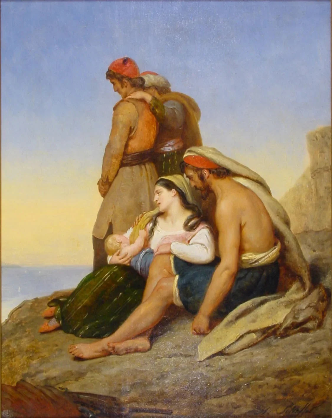 Griekse bannelingen op een rots, starend naar hun verloren vaderland - Ary Scheffer image 1 copie peinte à la main à l’huile