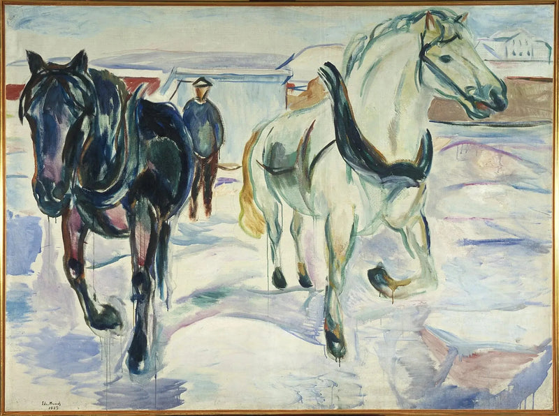 Pferdegruppe im Schnee - Edvard Munch