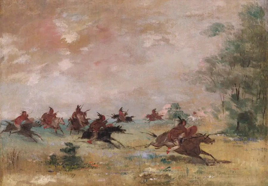 Gruppe von Kriegskomantschen, montiert auf wilden Pferden - George Catlin