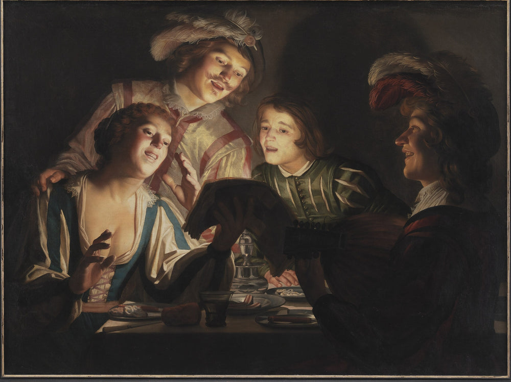 Groupe musical à la lueur des bougies - Gerrit van Honthorst image 1 copie peinte à la main à l’huile