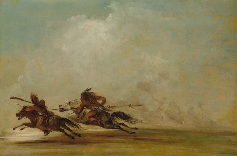 Krieger der Comanche, der einen Osage wirft, mit voller Geschwindigkeit - George Catlin